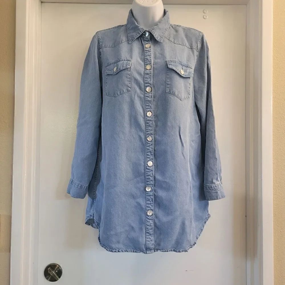 Soft surroundings thick Soft chambray denim button down tunic